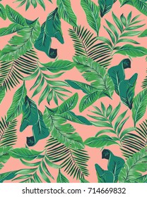 Seamless Tropical Leaves Pattern in Vector