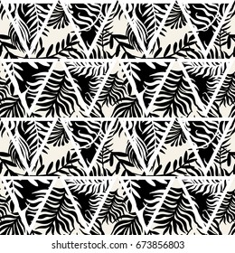 Seamless tropical leaves textile  pattern print .Fashion trendy expressive hand drawn ink strokes.Perfect funky vector background for textile,wrapping, decoration
