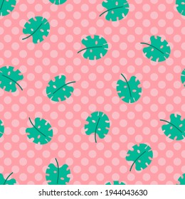 Seamless tropical leaves vector pattern. Repeat summer background with exotic leaf elements. Trendy pink nature fashion print design. Modern illustration.