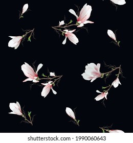 seamless tropical magnolia flower pattern. realistic branch-a symbol of summer, spring in the style of realism. 3d wallpaper for print, invitation, paper, business ideas. vector art illustration
