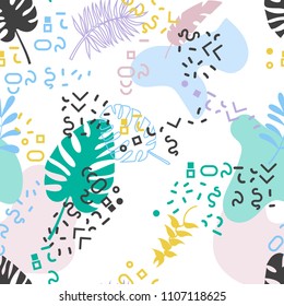 Seamless tropical memphis pattern. Vintage background. Stock vector