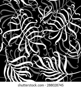 Seamless tropical ornament. Black and white pattern