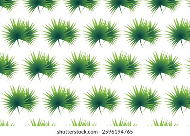 Seamless tropical palm leaf pattern with green spiky foliage on a white background. Ideal for fabric, wallpaper, summer designs, and nature-inspired art.