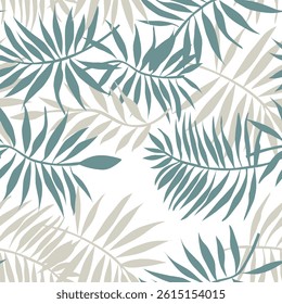 Seamless Tropical Palm Leaf Pattern in Teal and Beige