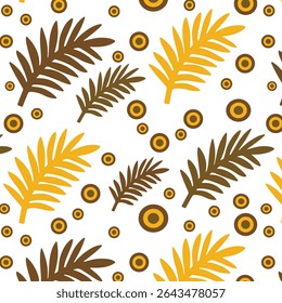 Seamless Tropical Palm Leaf Pattern with Brown Golden Foliage on transparant Background
