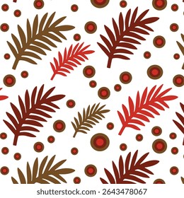 Seamless Tropical Palm Leaf Pattern with Red Foliage on transparant Background