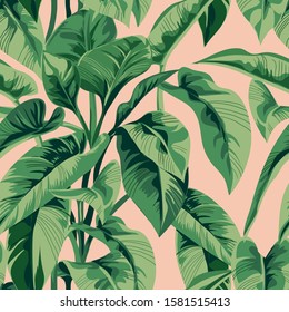 seamless tropical palm leafs pattern illustration