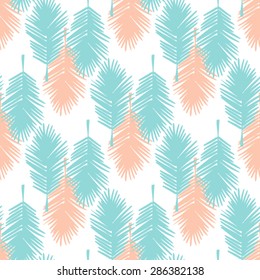 Seamless tropical palm leaves illustration background pattern.