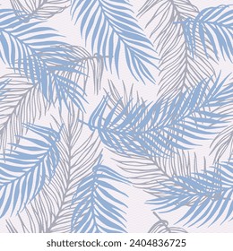 Seamless tropical palm leaves vector pattern. Botanical design over waves texture backdrop. Elegant palm tree branches print. Herbarium leaves greenery pattern. Botany decorative print