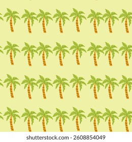 Seamless tropical palm tree pattern on soft yellow background.