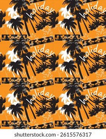 Seamless tropical palm tree pattern featuring vibrant green palm leaves on a bright, summery background. Perfect for summer-themed designs, beach party invitations, holiday packaging, fabric prints, w