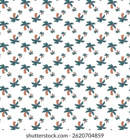 Seamless Tropical Palm Tree Pattern With Colorful Greenery on White Background