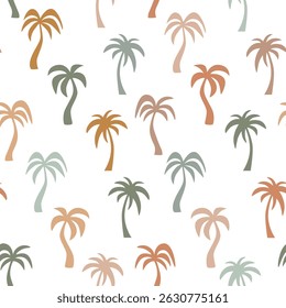 Patrón de palmera tropical sin fisuras en estilo boho con tonos terrosos suaves. Perfecto para el diseño textil, Fondo de pantalla, temas de viaje, impresión de verano, fondos digitales, embalaje, marca ecológica