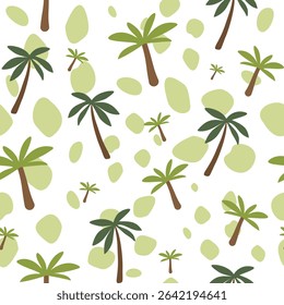 Seamless Tropical Palm Tree Pattern, Vector Summer Jungle Background