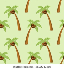 Seamless tropical palm tree pattern with coconuts