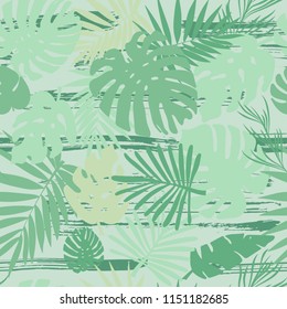 Seamless tropical palms pattern. Exotic. Green colors. Background for fashion, interior, stationery, web.