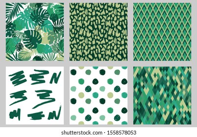 Seamless tropical palms pattern. Exotic. Green colors. Background Grungy hand drawn elements