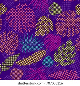 Seamless tropical palms pattern. Exotic. Neon colors. Background for fashion, interior, stationery, web.