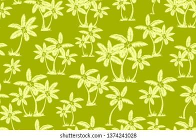 Seamless tropical palms pattern. Summer endless hand drawn vector background of palm trees can be used for wallpaper, wrapping paper, textile printing.