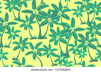 Seamless tropical palms pattern. Summer endless hand drawn vector background of palm trees can be used for wallpaper, wrapping paper, textile printing. art