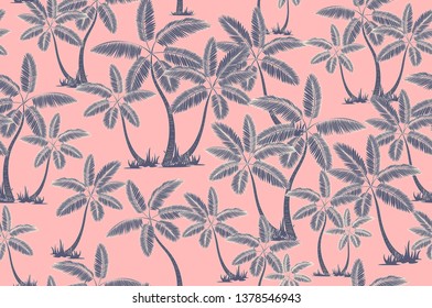 Seamless tropical palms pattern. Summer endless hand drawn vector background of palm trees can be used for wallpaper, wrapping paper, textile printing. art