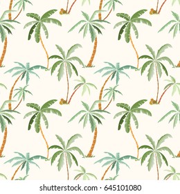 Seamless tropical palms pattern. Summer endless hand drawn vector background of palm trees can be used for wallpaper, wrapping paper, textile printing.