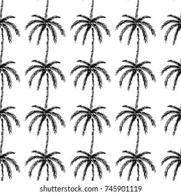 Seamless tropical palms pattern. Summer endless hand drawn vector background of palm trees can be used for wallpaper, wrapping paper, textile printing.Vector illlustration.