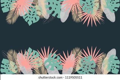 Seamless tropical pattern. Background with exotic liaves. Vector illustration.