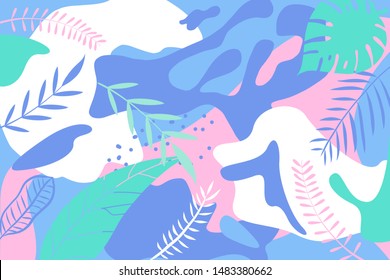 Seamless Tropical Pattern. Background with Exotic Plants Leaves. Fashion Print .Vector illustration.