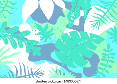 Seamless Tropical Pattern. Background with Exotic Plants Leaves. Fashion Print .Vector illustration.