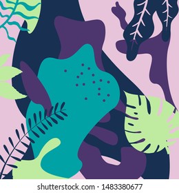 Seamless Tropical Pattern. Background with Exotic Plants Leaves. Fashion Print .Vector illustration.