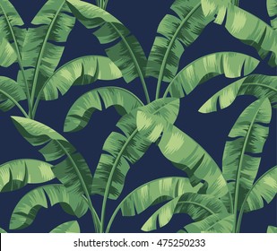 Seamless Tropical Pattern With Banana Leaves. Vector Illustration.