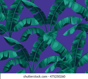 Seamless tropical pattern with banana leaves. Vector illustration.