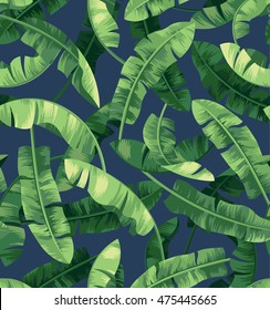 Seamless tropical pattern with banana leaves. Vector illustration.