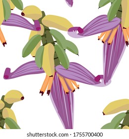 Seamless tropical pattern with banana palms branch with flower and fruit.	
