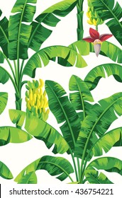 Seamless tropical pattern with banana palms. Vector illustration.