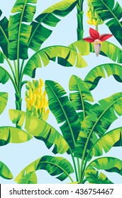 Seamless tropical pattern with banana palms. Vector illustration.