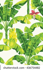 Seamless tropical pattern with banana palms. Vector illustration.