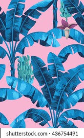 Seamless tropical pattern with banana palms. Vector illustration.