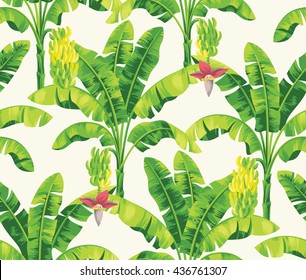 Seamless tropical pattern with banana palms. Vector illustration.