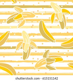 Seamless tropical pattern with Banana. Summer fruit background. Yellow texture