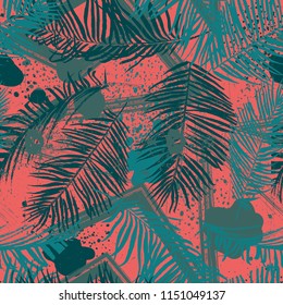 Seamless tropical pattern. Beautiful exotic abstract allover design. Palm leaves of different shapes for fashion, interior, stationery, web.
