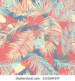 Seamless tropical pattern. Beautiful exotic abstract allover design. Palm leaves of different shapes for fashion, interior, stationery, web.