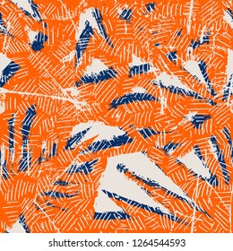 Seamless tropical pattern. Beautiful exotic abstract allover design. Palm leaves of different shapes for fashion, interior, stationery, web.