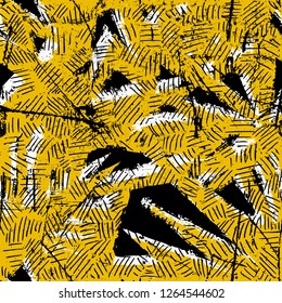 Seamless tropical pattern. Beautiful exotic abstract allover design. Palm leaves of different shapes for fashion, interior, stationery, web.