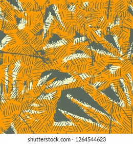 Seamless tropical pattern. Beautiful exotic abstract allover design. Palm leaves of different shapes for fashion, interior, stationery, web.