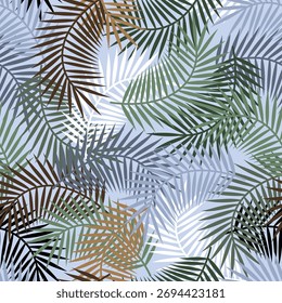 Patrón tropical sin fisuras. Hermoso diseño abstracto allover exótico. Hojas de palma de diferentes Formas sobre fondo oscuro, para la moda, interior, papelería, Web.