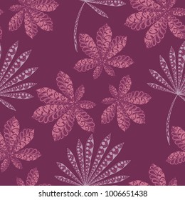 Seamless Tropical Pattern With Big Palm Leaves On White Background. Hand Drawn Rainforest Texture In Zentangle Style. Ornate Seamless Background for Print, Interior, Wallpaper, Swimwear.