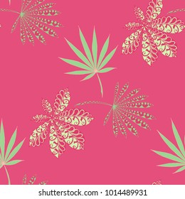 Seamless Tropical Pattern With Big Palm Leaves for Summer Design. Hand Drawn Rainforest Texture In Zentangle Style. Ornate Seamless Background for Print, Interior, Wallpaper, Swimwear.