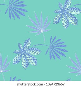Seamless Tropical Pattern With Big Palm Leaves On White Background. Hand Drawn Jungle Texture In Zentangle Style. Ornate Seamless Background for Print, Interior, Wallpaper, Swimwear.